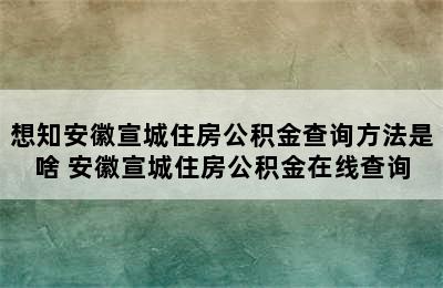 想知安徽宣城住房公积金查询方法是啥 安徽宣城住房公积金在线查询